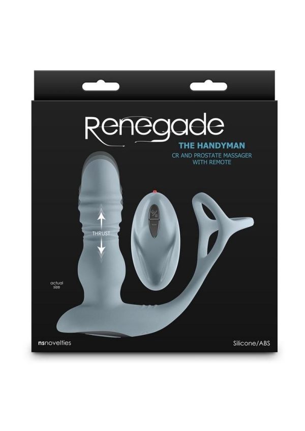 Renedage The Handyman Rechargeable Silicone Cock Ring and Prostate Massager with Remote - Gray