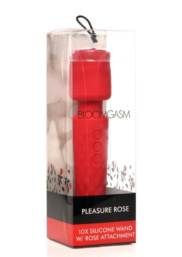 Bloomgasm Pleasure Rose 10X Rechargeable Silicone Wand with Rose Attachment - Red