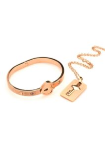 Master Series Cuffed Locking Bracelet and Key Necklace - Rose Gold