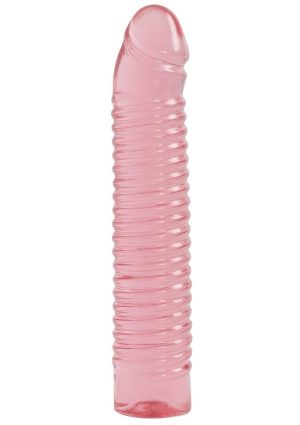 Vivid Sunrise Ribbed Jellie Dildo 7in - Pink