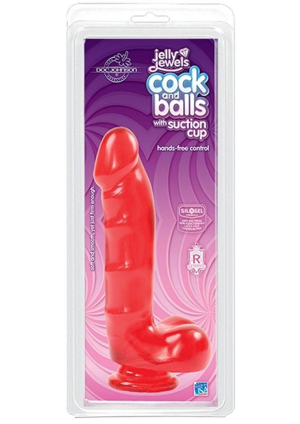 Jelly Jewels Dildo with Balls 6in - Red