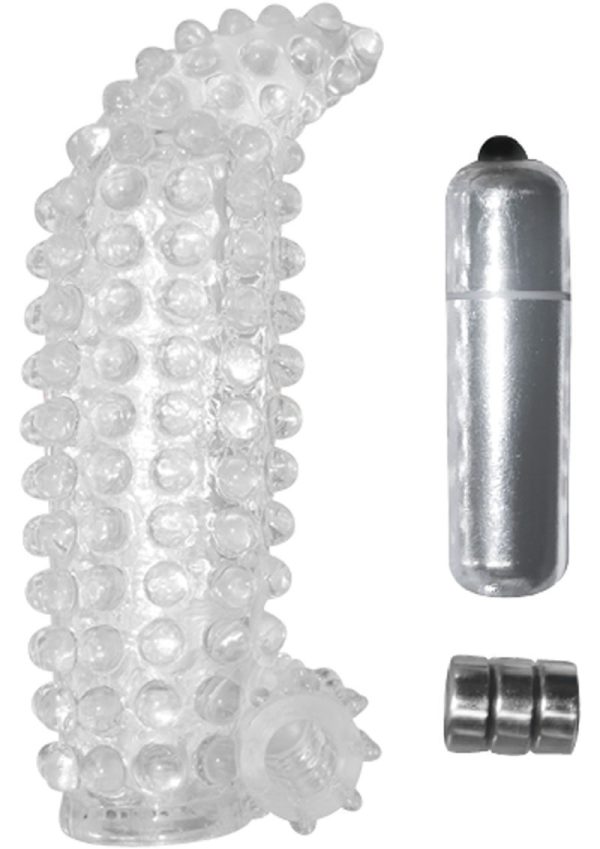 Studded Cock Teaser Vibrating Penis Extension Sleeve - Clear