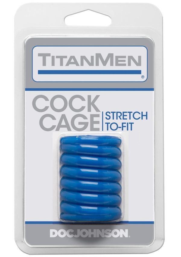 TitanMen Ribbed Stretch-To-Fit Cock Cage - Blue