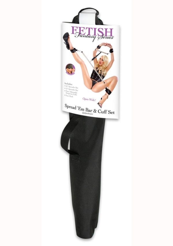 Fetish Fantasy Spread `Em Bar and Cuffs Set - Silver and Black