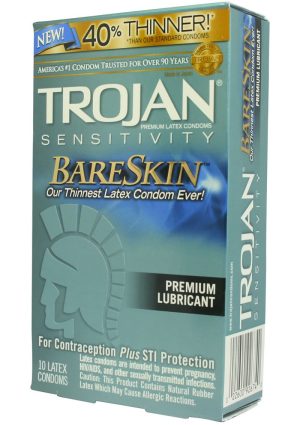 Trojan Condom Sensitivity Bare Skin Lubricated 10 Pack