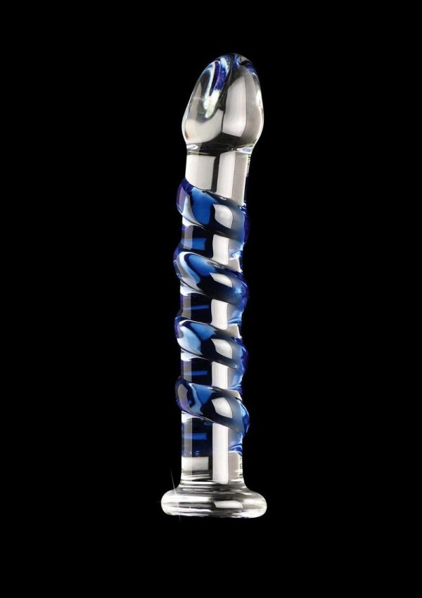 Icicles No. 5 Textured Glass Dildo 7.25in - Clear/Blue