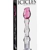 Icicles No. 12 Beaded Flower Glass Dildo 7.25in - Clear/Pink