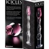 Icicles No. 12 Beaded Flower Glass Dildo 7.25in - Clear/Pink
