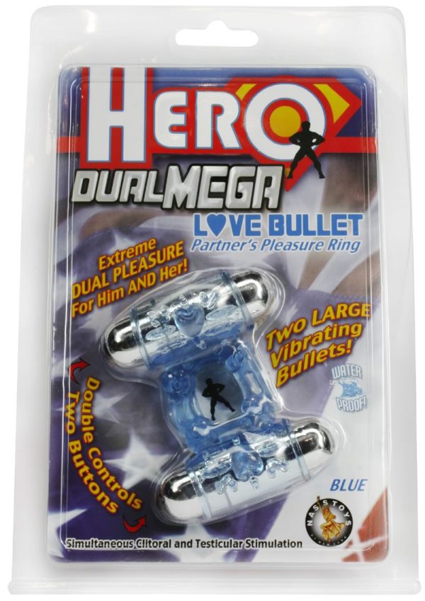 Hero Dual Mega Love Bullet Cock Ring - Blue