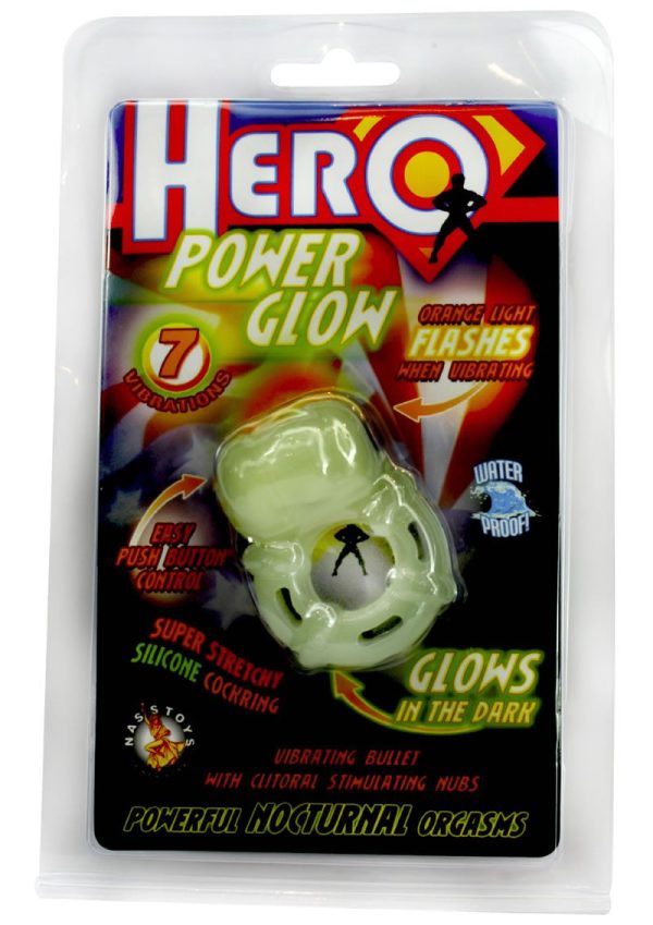 Hero Power Glow Glow In The Dark Vibrating Silicone Cock Ring - Glow Green