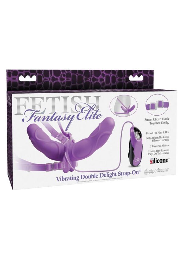 Fetish Fantasy Elite Vibrating Double Delight Strap On Silicone Waterproof 10in - Purple