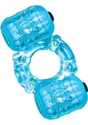 Hero Double Pleaser Teaser Vibrating Cock Ring - Blue