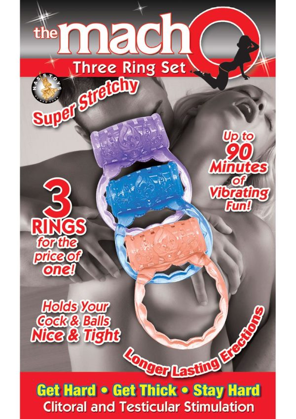 The MachO Three Ring Set Vibrating Cock Ring - Assorted Color