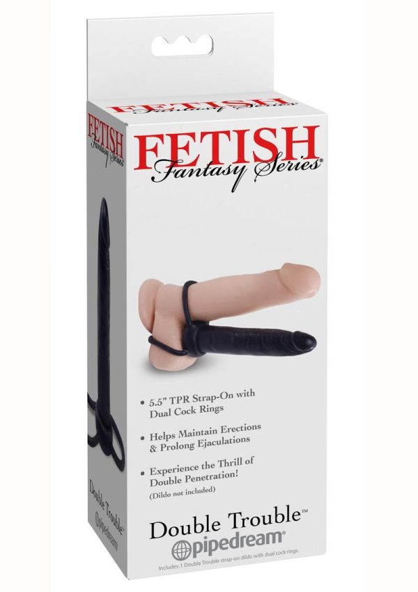 Fetish Fantasy Series Double Trouble Strapless Strap-On Dildo with Dual Cock Rings 5.5in - Black