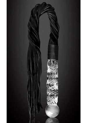 Icicles No. 38 Textured Glass Dildo with Flogger 26.5in - Clear/Black