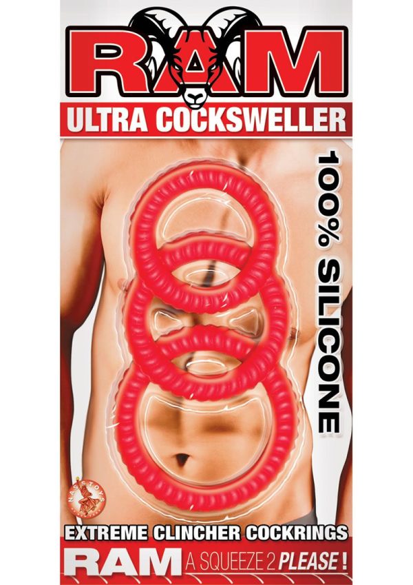 Ram Ultra Cocksweller Silicone Cock Rings -Red