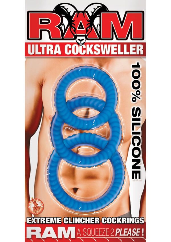 Ram Ultra Cocksweller Silicone Cock Rings - Blue