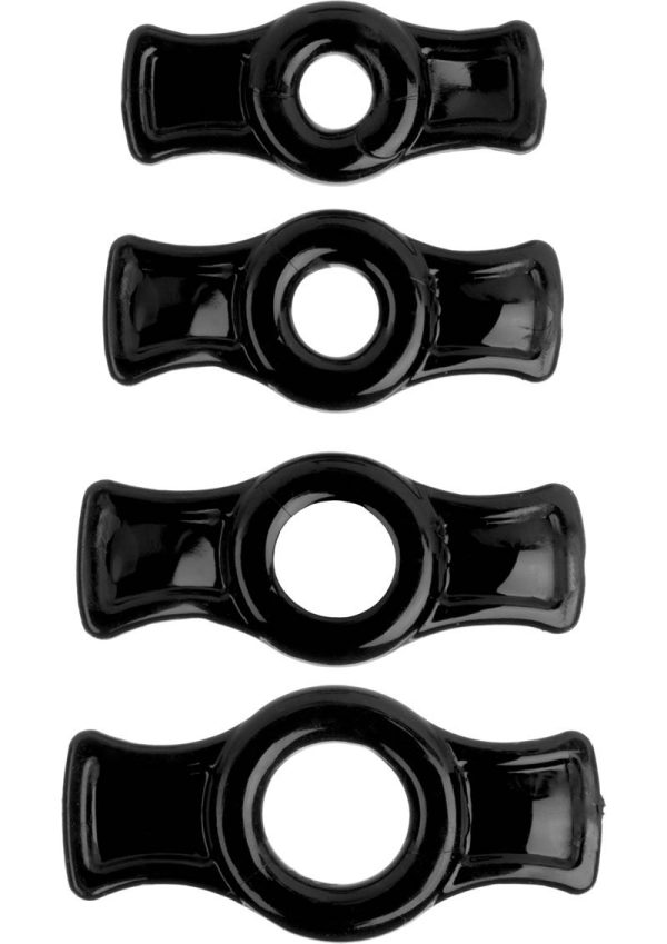 TitanMen Stretch-To-Fit Cock Rings (4 Piece Kit) - Black