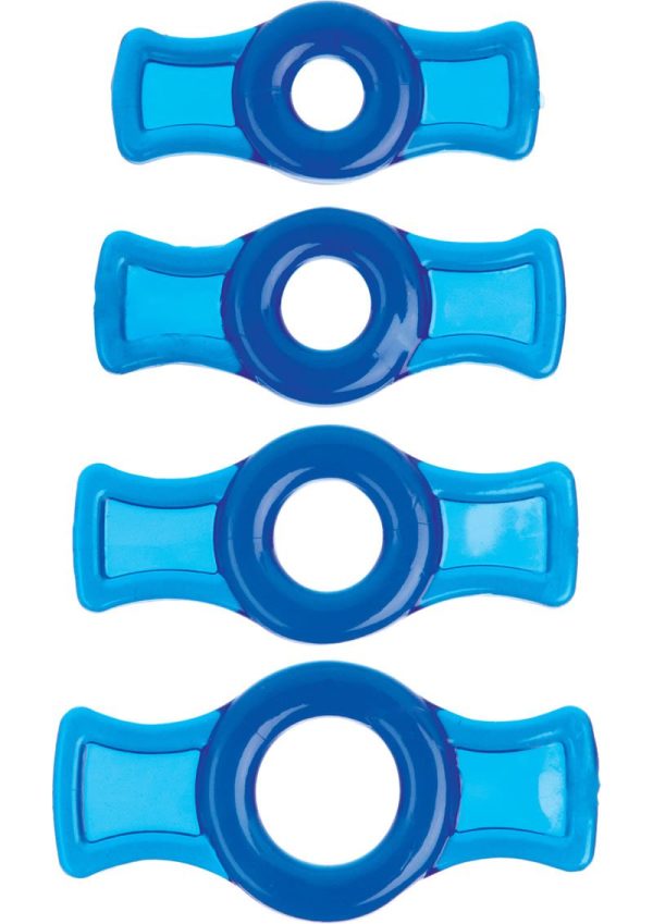 TitanMen Stretch-To-Fit Cock Rings (4 Piece Kit) - Blue