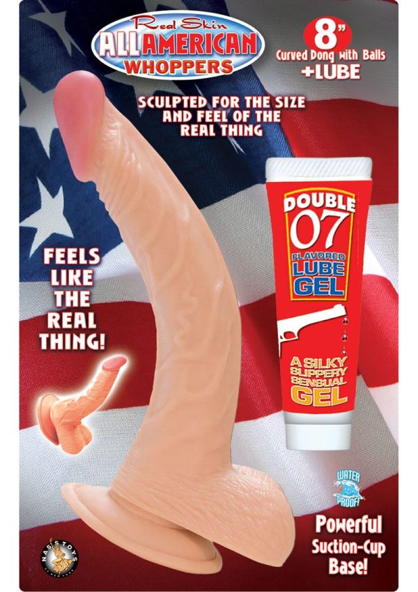 All American Whoppers Curve Dildo with Balls 8in - Vanilla