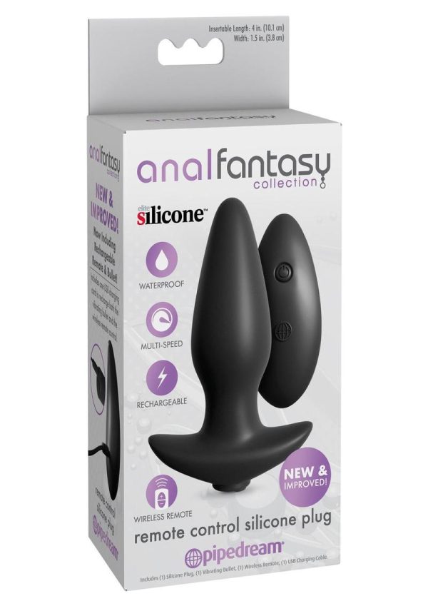 Anal Fantasy Collection Remote Control Silicone Plug Waterproof 4in - Black