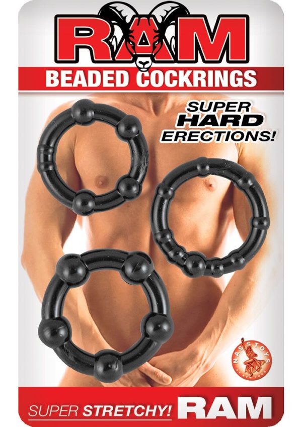 Ram Beaded Cock Rings (3 pack) - Black