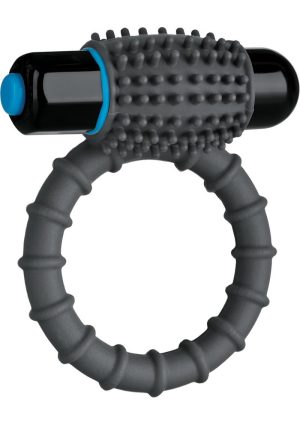 OptiMALE Silicone Vibrating Cock Ring with Bullet - Slate