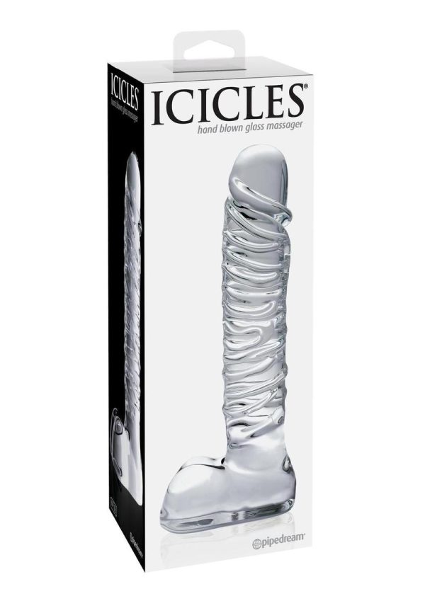 Icicles No. 63 Textured Glass Dildo with Balls 8.5in - Clear