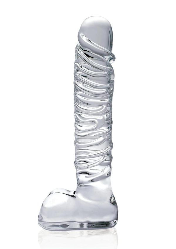 Icicles No. 63 Textured Glass Dildo with Balls 8.5in - Clear