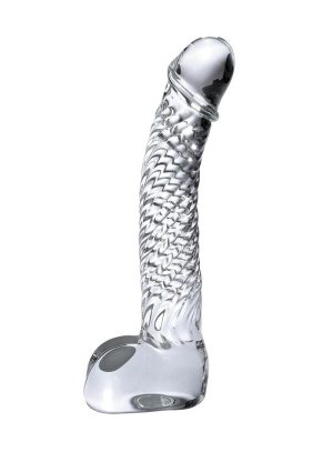 Icicles No. 61 Textured Glass G-Spot Dildo with Balls 5in - Clear