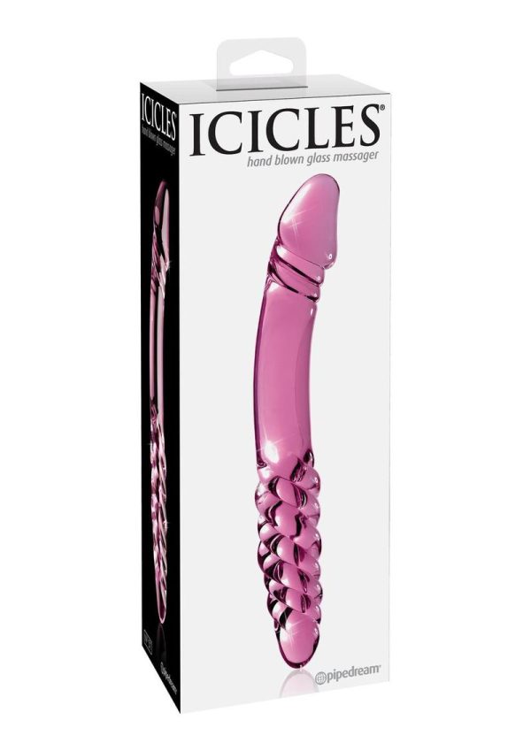 Icicles No. 57 Double-Sided Textured Glass Dildo 9in - Pink