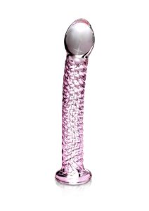 Icicles No 53 Textured Glass Dildo 6.75in - Clear/Pink