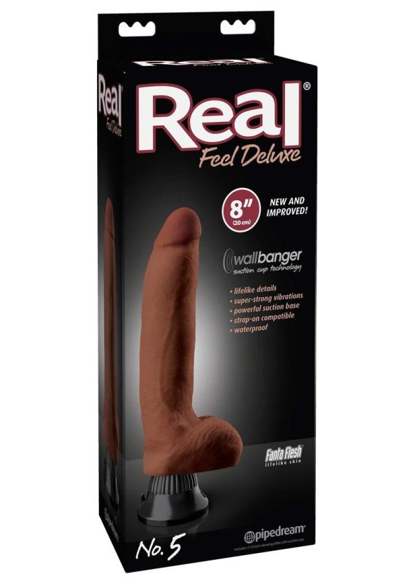 Real Feel Deluxe No. 5 Wallbanger Vibrating Dildo with Balls 8in - Chocolate