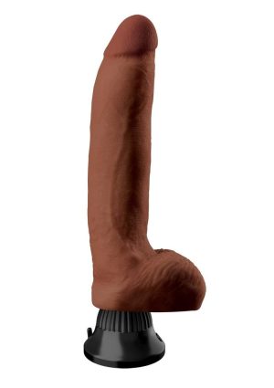 Real Feel Deluxe No. 5 Wallbanger Vibrating Dildo with Balls 8in - Chocolate