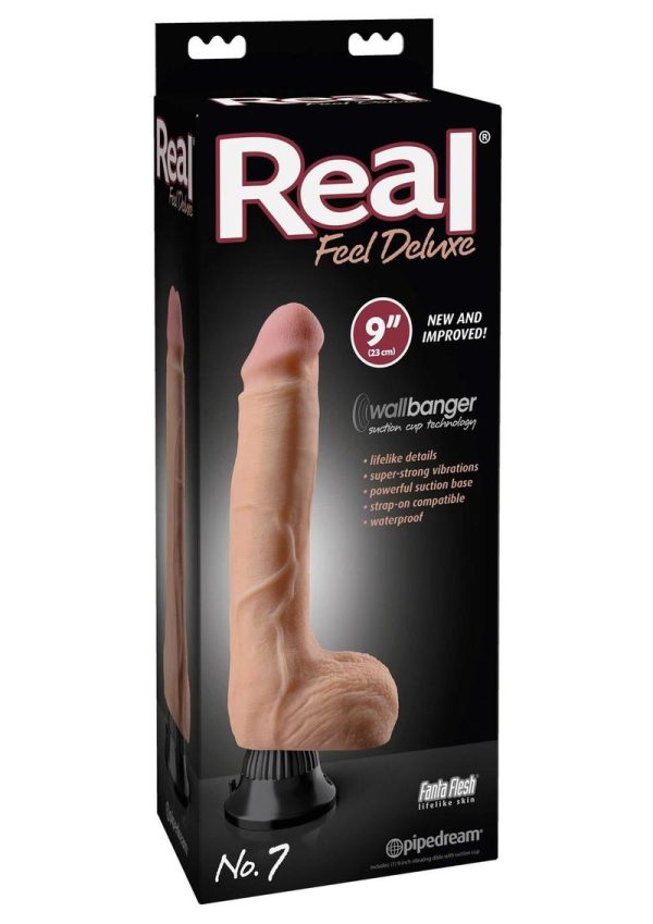 Real Feel Deluxe No. 7 Wallbanger Vibrating Dildo with Balls 9in - Vanilla