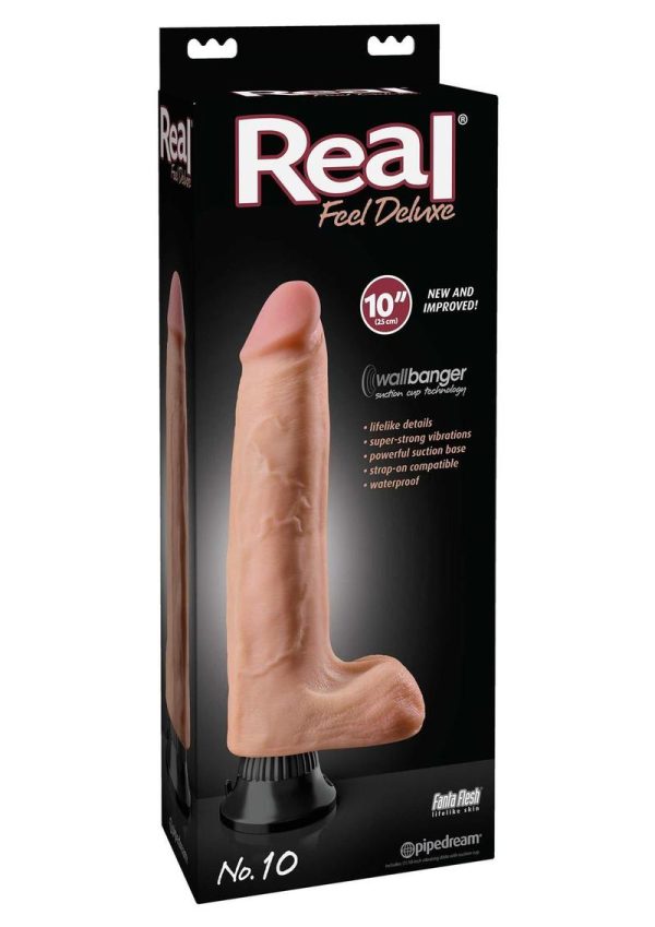 Real Feel Deluxe No. 10 Wallbanger Vibrating Dildo with Balls 10in - Vanilla