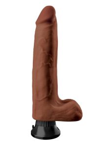 Real Feel Deluxe No. 10 Wallbanger Vibrating Dildo with Balls 10in - Chocolate