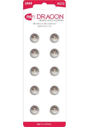 Dragon Alkaline Watch Batteries LR44/AG13 1.5 Volt (10 Per Pack)