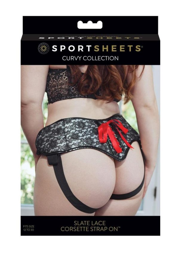 Sportsheets Curvy Collection Slate Lace Corsette Adjustable Strap-On - Plus Size - Black/Gray