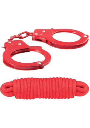 Sinful Metal Cuffs with Keys and Love Rope - Red