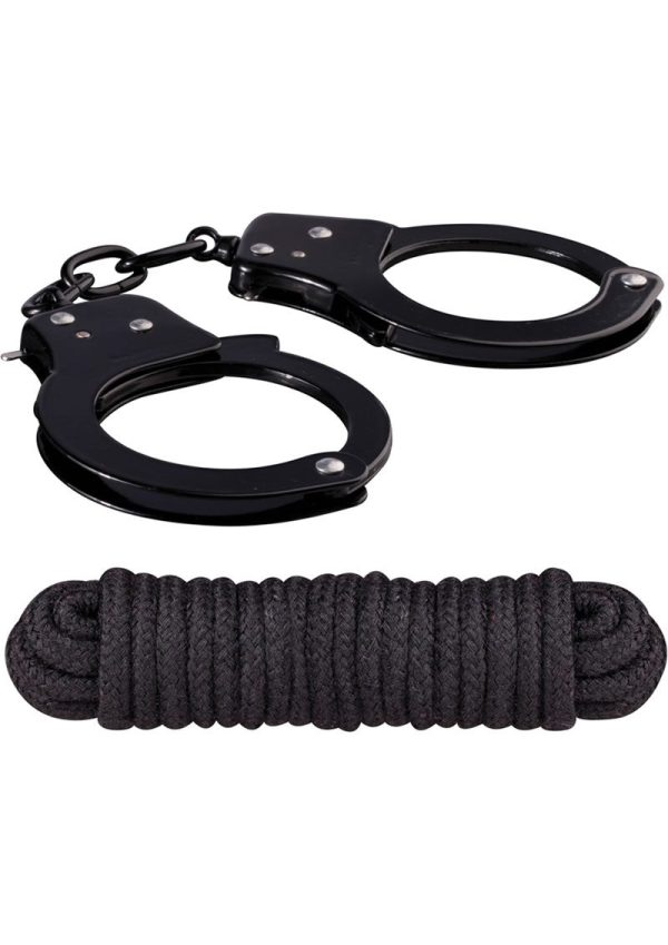 Sinful Metal Cuffs with Keys and Love Rope - Black