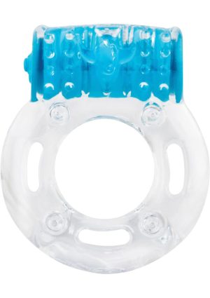 Color Pop Quickie Screaming O Plus Vibrating Ring Silicone Cock Ring - Blue