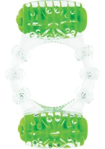 Color Pop Quickie Two-O Silicone Dual Vibrating Cock Ring - Green