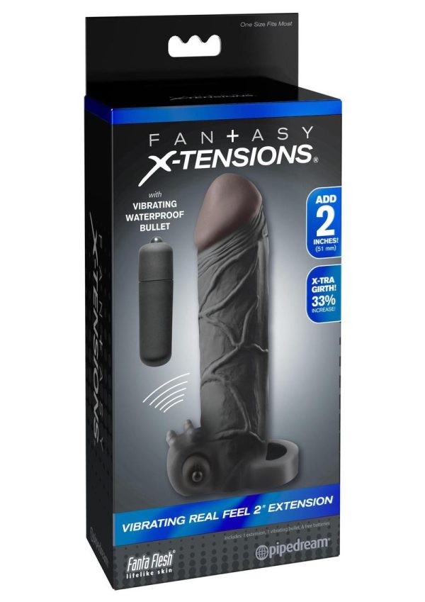 Fantasy X-Tensions Vibrating Real Feel 2in Extension Sleeve 6.5in - Black