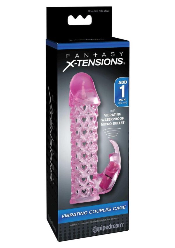 Fantasy X-Tensions Vibrating Couples Cock Cage Waterproof 6.25in - Pink