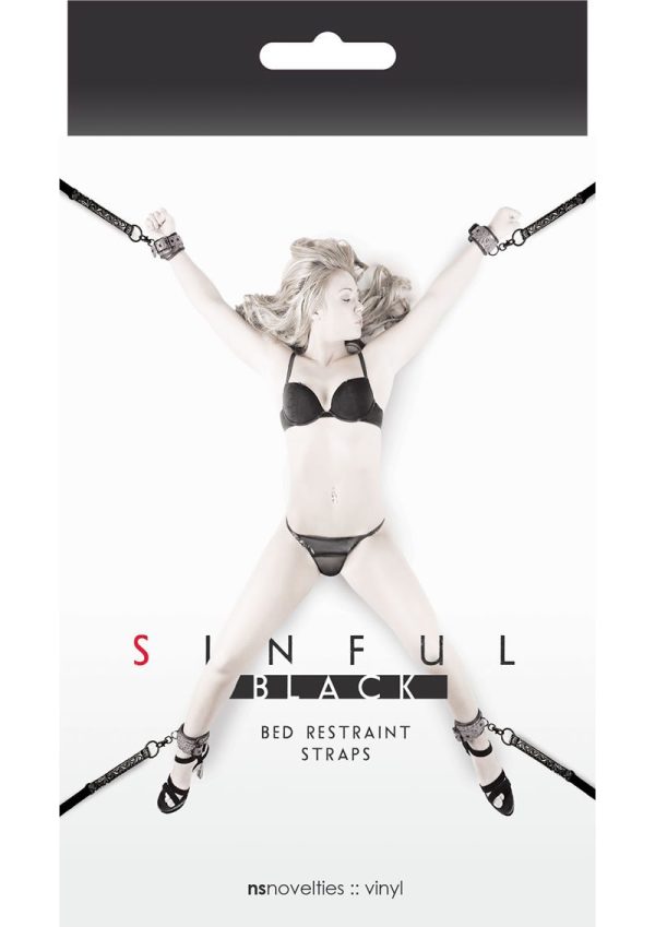 Sinful Vinyl Bed Restraint Straps Kit - Black