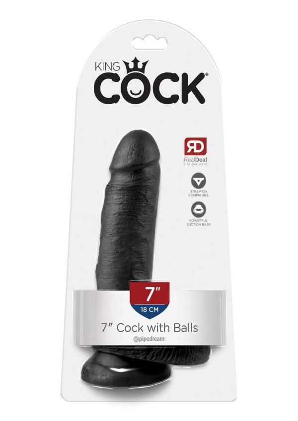 King Cock Dildo with Balls 7in - Black