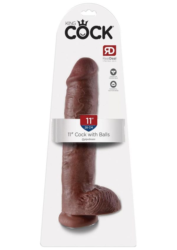 King Cock Dildo with Balls 11in - Chocolate