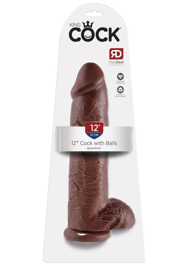 King Cock Dildo with Balls 12in - Chocolate