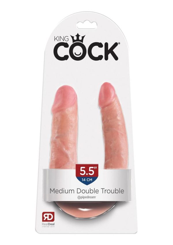 King Cock U-Shaped Medium Double Trouble Dildo - Vanilla